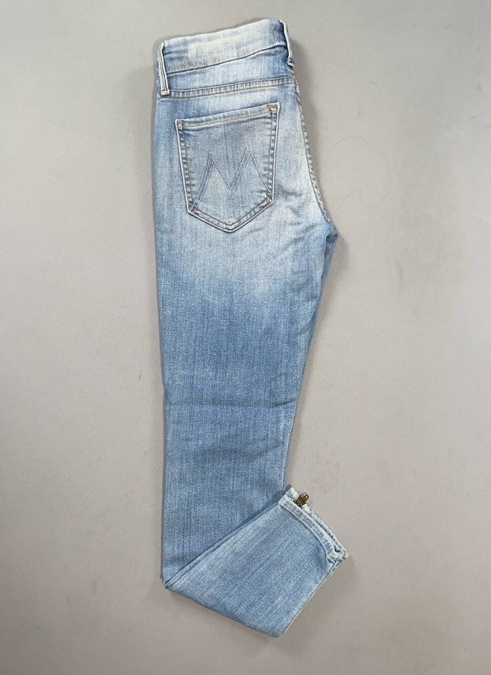 Mother The Looker Ankle Zip Cuff Lightweight Jeans in Light Kitty. Women's 26.